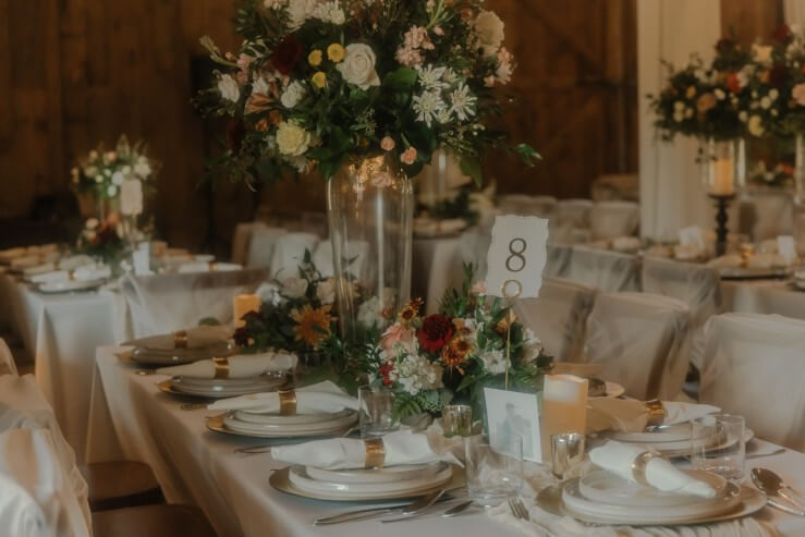 decorated tables at wedding reception